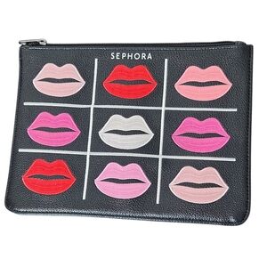 Sephora Black Embroidered Lips Cosmetic Bag Origins Cream Print Cosmetic Bag NWT